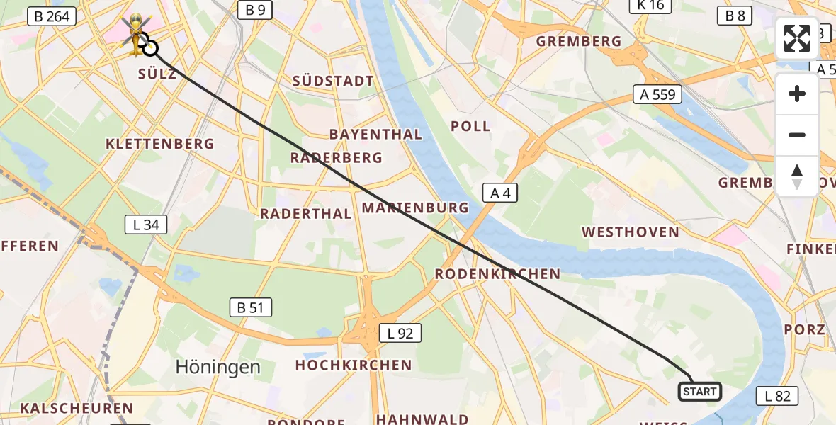 Flugroute Ambulanzhubschrauber Köln - Köln University Hospital, 01 September 2026, 19:41