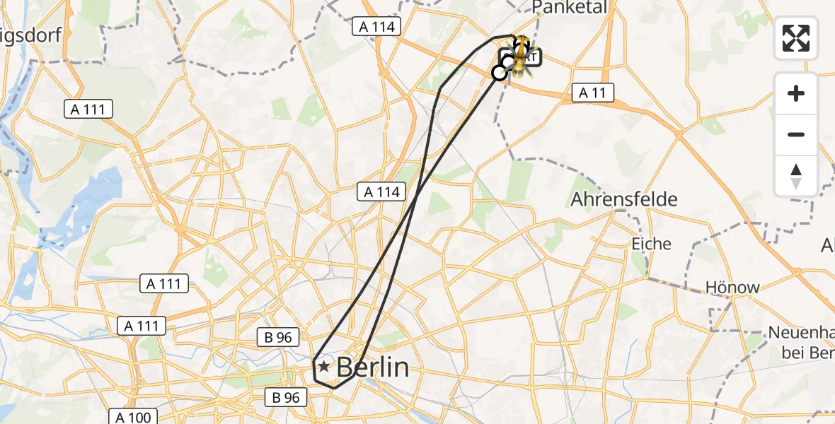 Flugroute Rettungshubschrauber Helios Clinic Berlin-Buch - Helios Clinic Berlin-Buch, 01 September 2026, 19:43