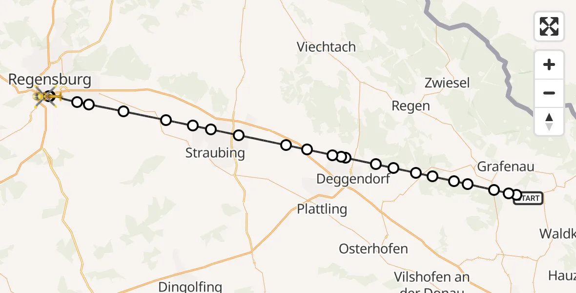 Flugroute Rettungshubschrauber Ringelai - DRF Air Rescue Station Regensburg / Regensburg University Hospital, 01 September 2026, 20:02