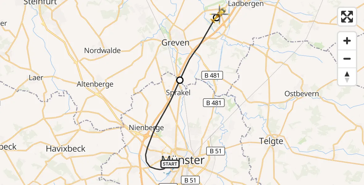 Flugroute Ambulanzhubschrauber Münster - Christoph  Westfalen-ADAC, 01 September 2026, 20:15