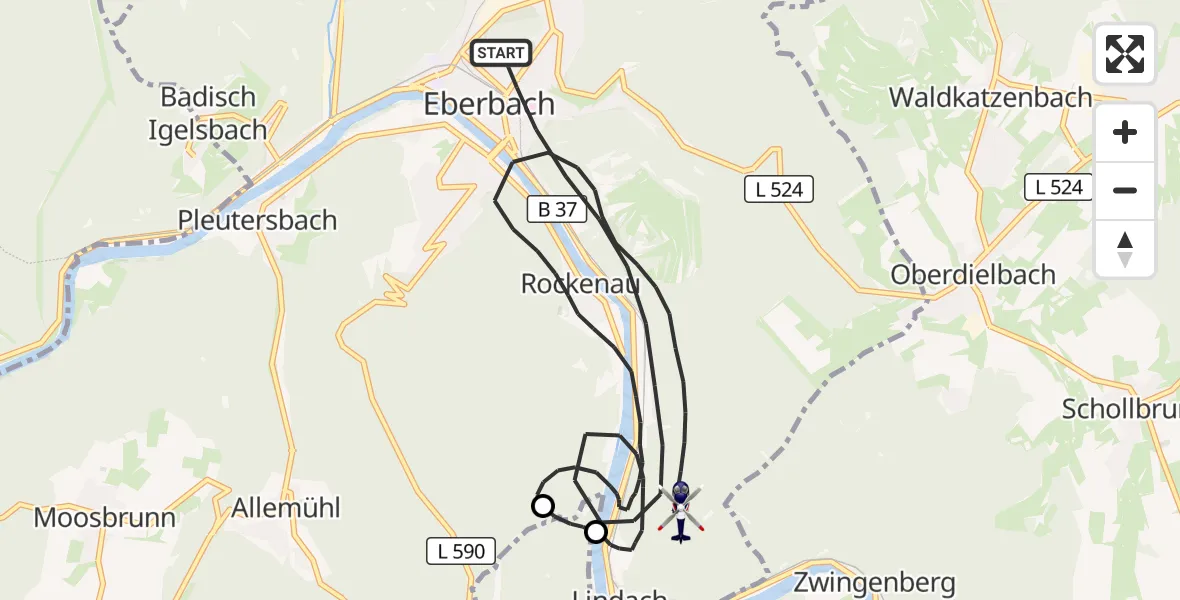 Flugroute Polizeihubschrauber Eberbach - Eberbach, 01 September 2026, 22:11
