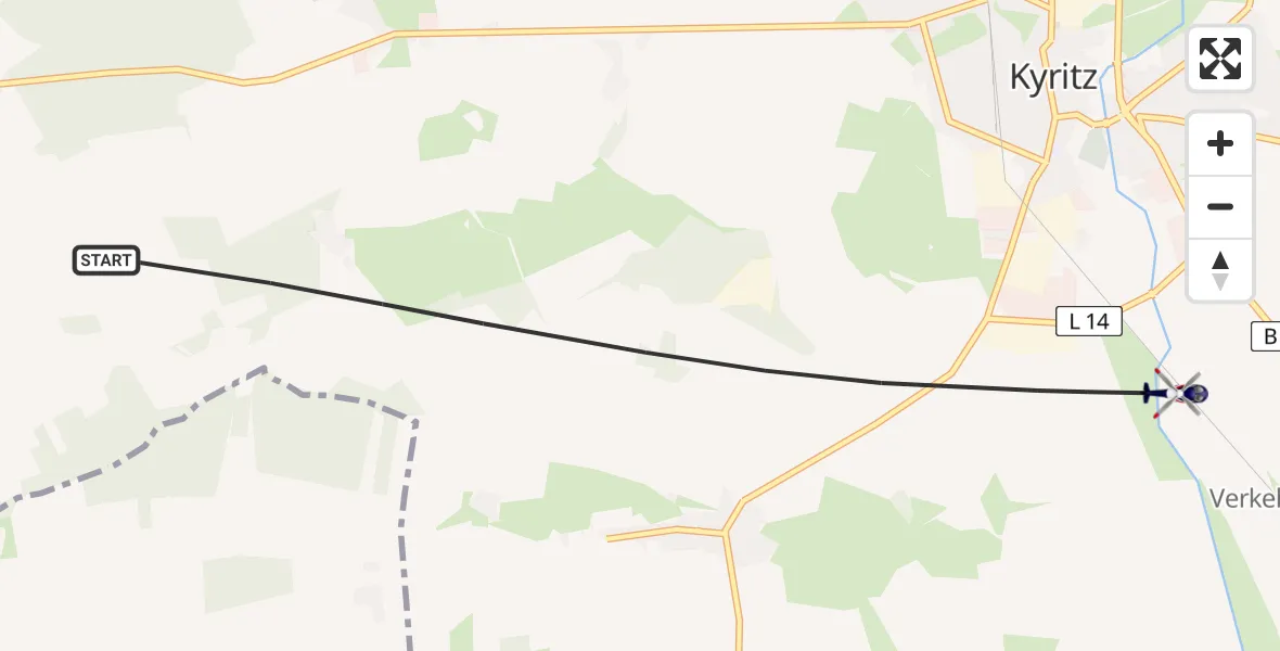 Flugroute Polizeihubschrauber Kyritz - Kyritz, 01 September 2026, 22:12