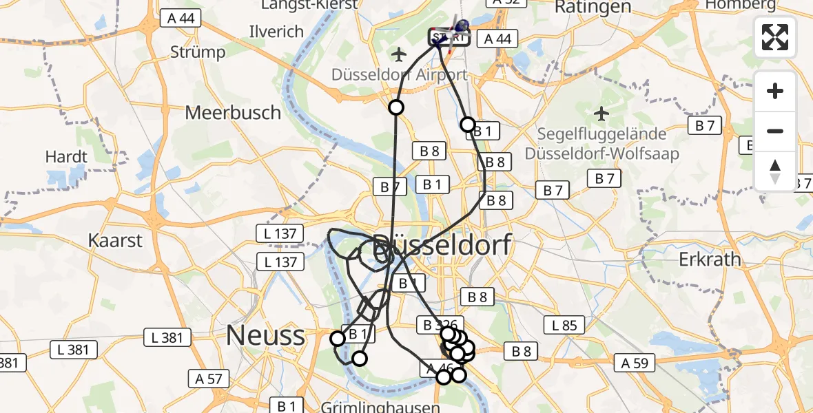 Flugroute Polizeihubschrauber Düsseldorf Flughafen - Düsseldorf Flughafen, 01 September 2026, 23:24