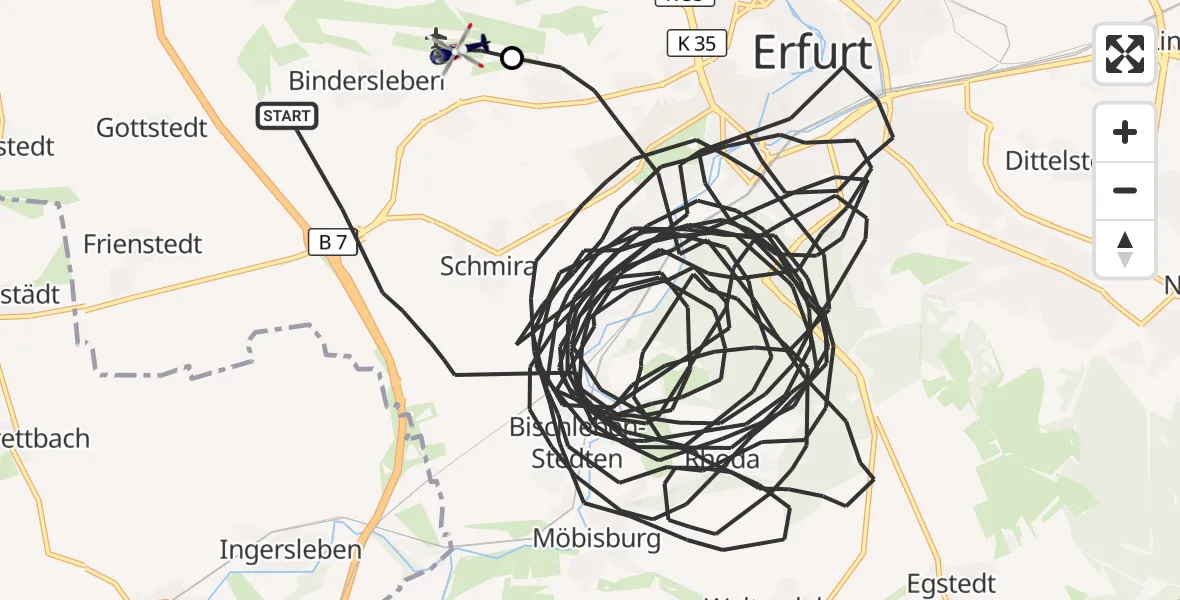 Flugroute Polizeihubschrauber Erfurt - Erfurt-Weimar Flughafen, 02 September 2026, 00:21