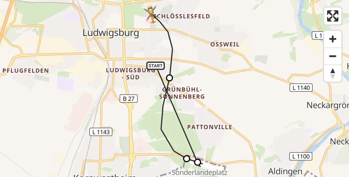 Flugroute Rettungshubschrauber Ludwigsburg - Ludwigsburg, 02 September 2026, 02:37