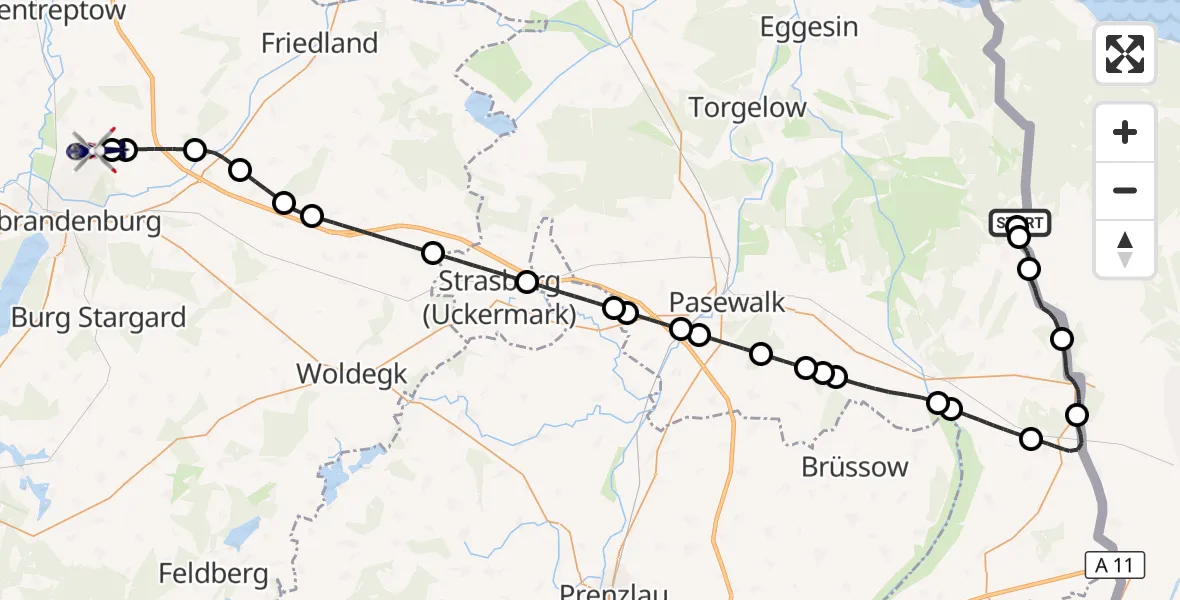 Flugroute Polizeihubschrauber Stolec - Neubrandenburg Trollenhagen Flughafen, 02 September 2026, 04:53