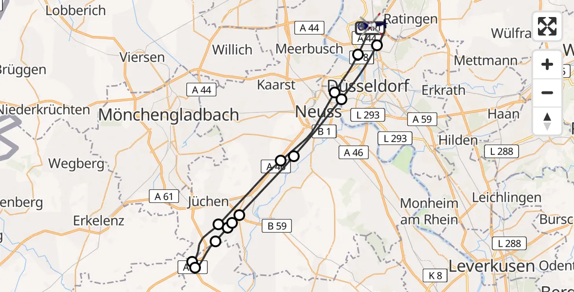 Flugroute Polizeihubschrauber Düsseldorf Flughafen - Düsseldorf Flughafen, 02 September 2026, 04:53