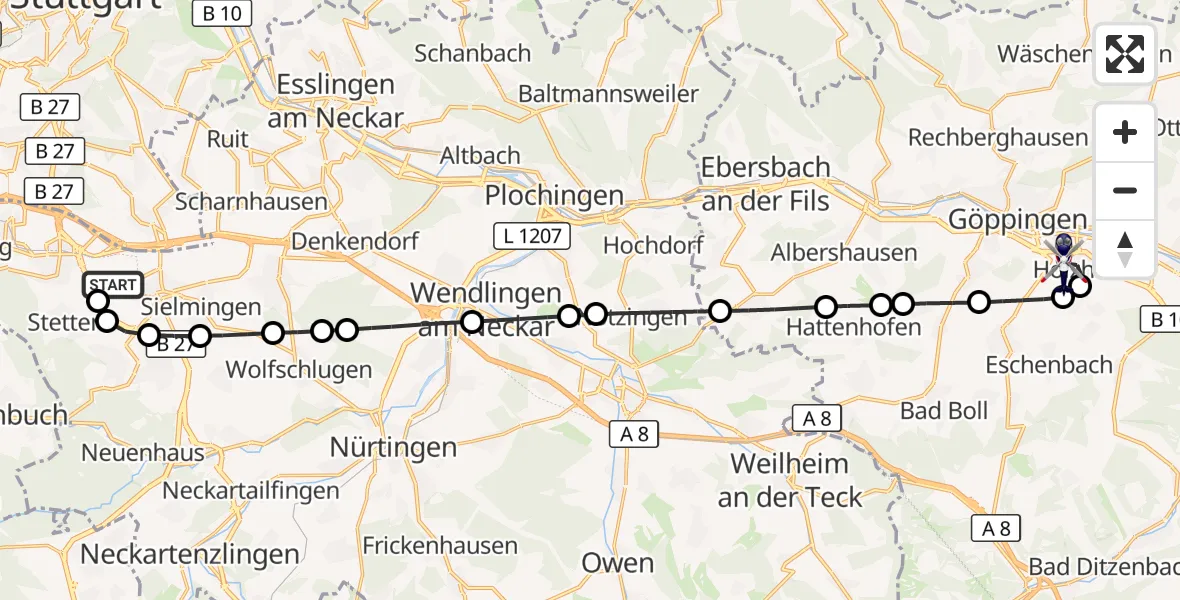 Flugroute Polizeihubschrauber Flughafen Stuttgart - Göppingen, 02 September 2026, 05:01
