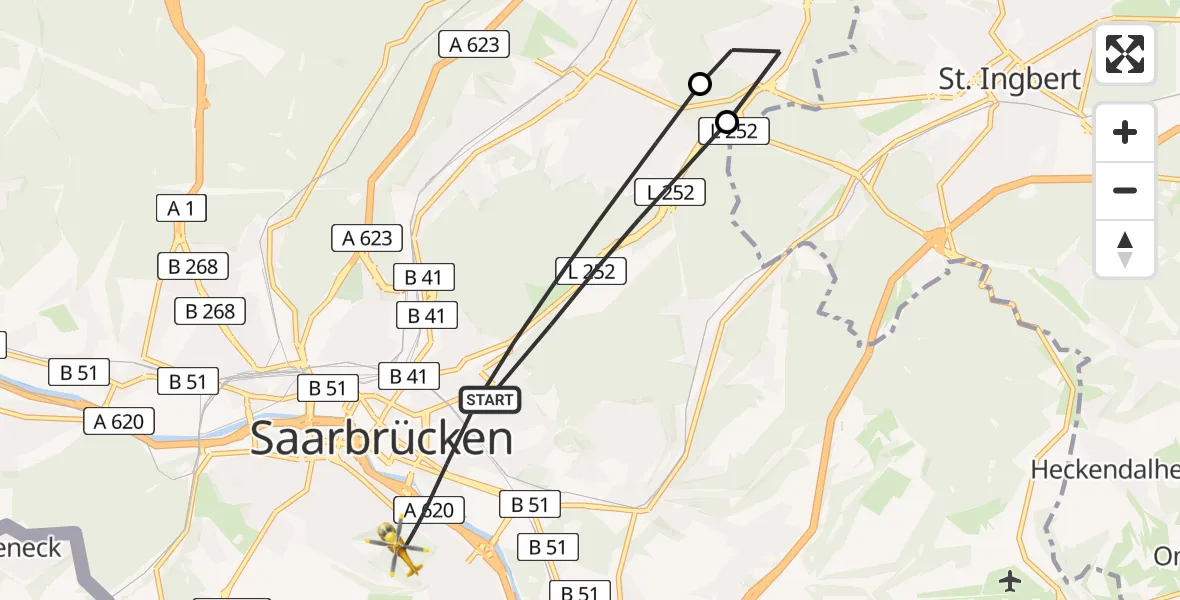 Flugroute Rettungshubschrauber Saarbrücken - Saarbrücken, 02 September 2026, 05:31