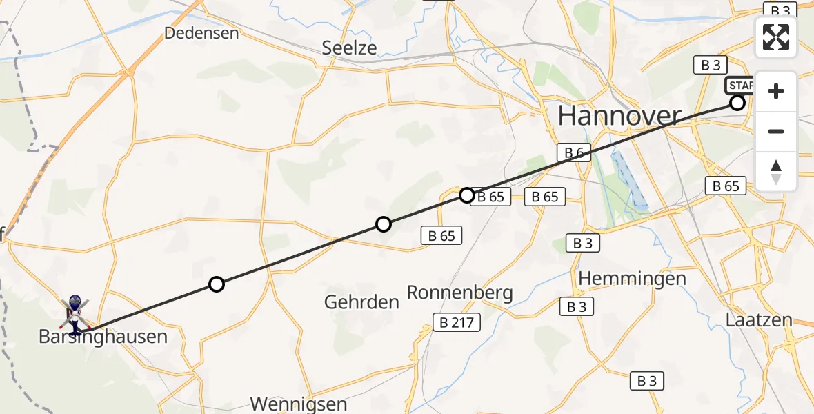 Flugroute Polizeihubschrauber Hannover Luftrettung Hubschrauberlandeplatz (Christoph 4) - Barsinghausen, 02 September 2026, 05:37