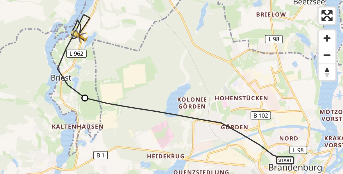 Flugroute Rettungshubschrauber Brandenburg an der Havel - Havelsee, 02 September 2026, 05:40