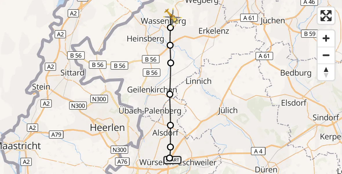 Flugroute Rettungshubschrauber Aachen-Merzbrück Flughafen - Wassenberg, 02 September 2026, 06:06