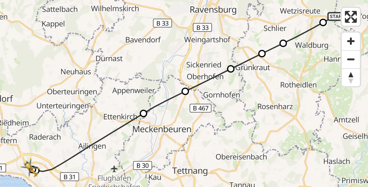 Flugroute Rettungshubschrauber Vogt - Friedrichshafen Hospital, 02 September 2026, 06:08