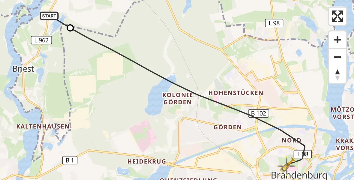 Flugroute Rettungshubschrauber Havelsee - Brandenburg an der Havel, 02 September 2026, 06:12