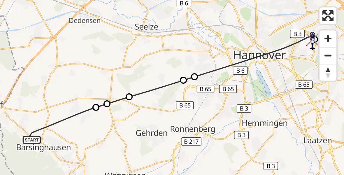 Flugroute Polizeihubschrauber Barsinghausen - Hannover Luftrettung Hubschrauberlandeplatz (Christoph 4), 02 September 2026, 06:14
