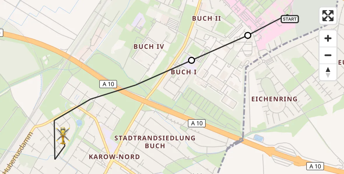 Flugroute Rettungshubschrauber Helios Clinic Berlin-Buch - Berlin, 02 September 2026, 06:16