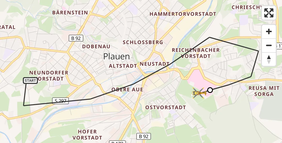 Flugroute Rettungshubschrauber Plauen - Helios Clinic Plauen, 02 September 2026, 06:26