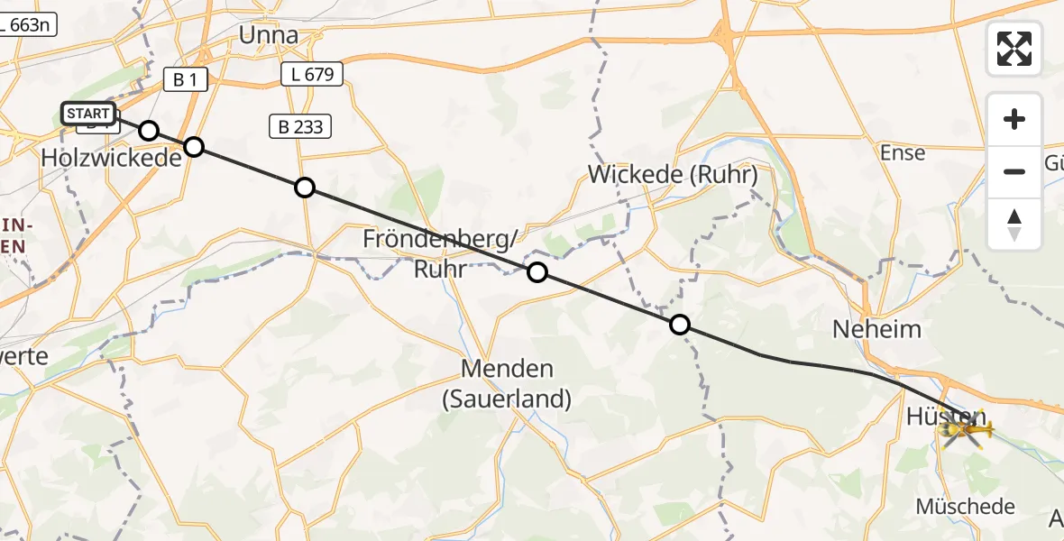 Flugroute Rettungshubschrauber Dortmund Flughafen - Arnsberg, 02 September 2026, 06:29