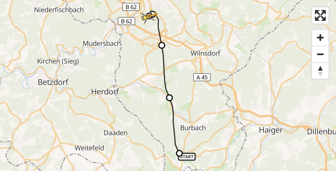 Flugroute Rettungshubschrauber Siegerland Flughafen - Evangelisches Jung-Stilling Hospital, 02 September 2026, 06:31