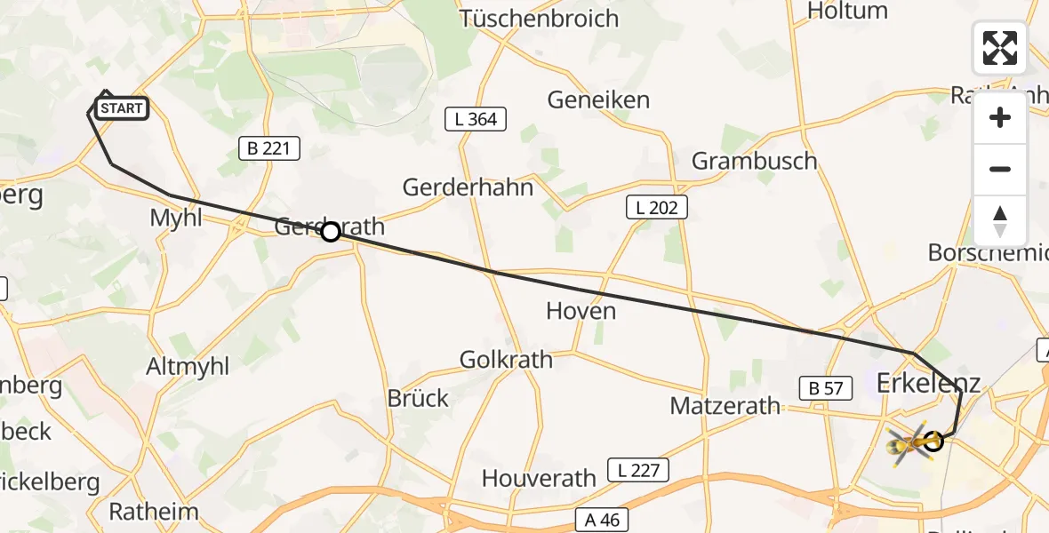 Flugroute Rettungshubschrauber Wassenberg - Hermann-Josef Hospital Erkelenz, 02 September 2026, 06:35