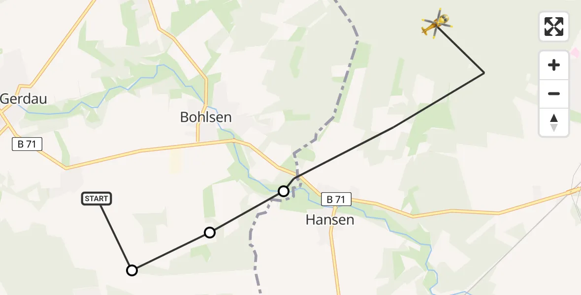 Flugroute Rettungshubschrauber Gerdau - Uelzen, 02 September 2026, 06:36