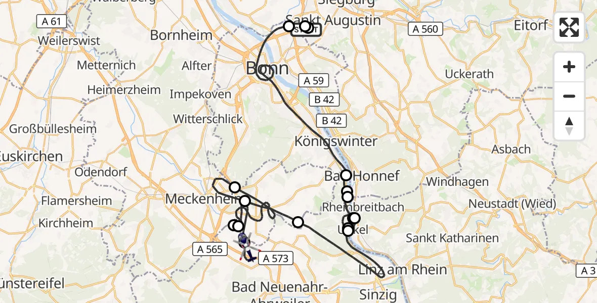 Flugroute Polizeihubschrauber Sankt Augustin - Grafschaft, 02 September 2026, 06:45