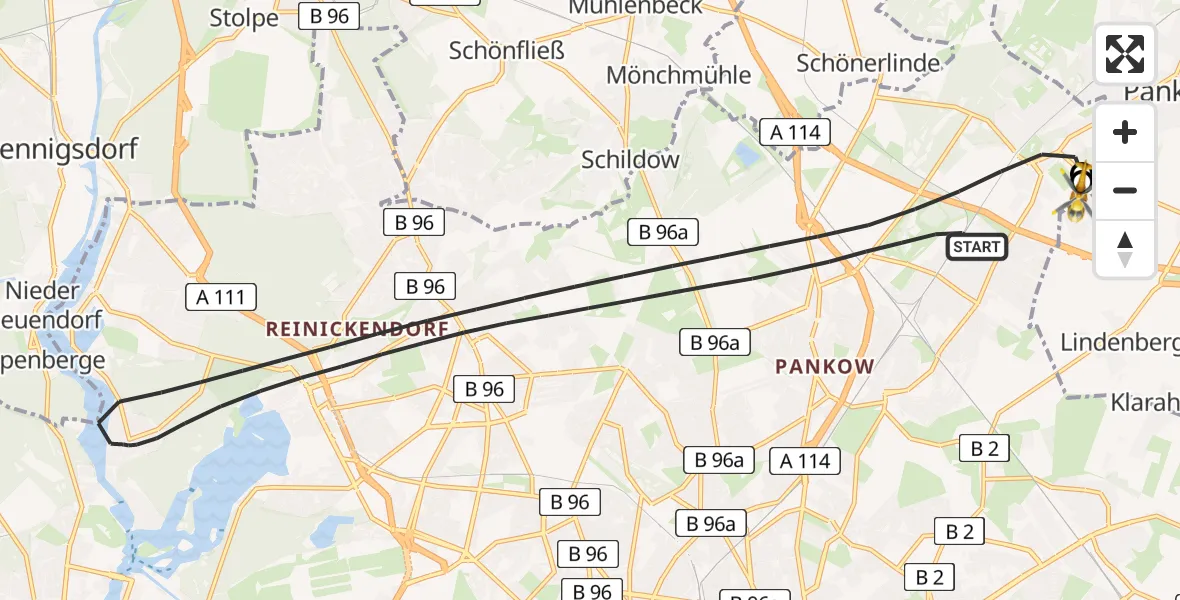 Flugroute Rettungshubschrauber Berlin - Helios Clinic Berlin-Buch, 02 September 2026, 06:53