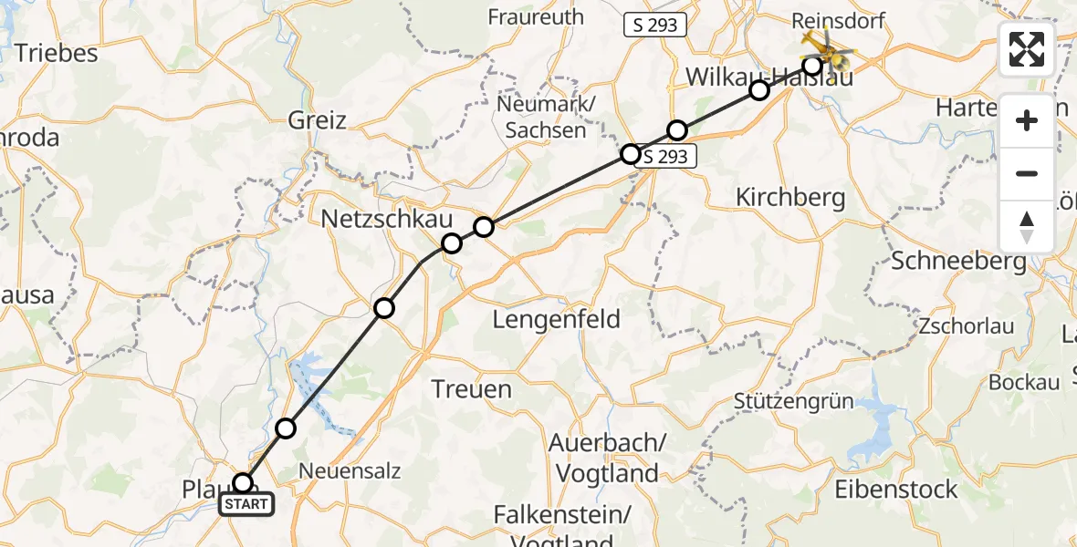 Flugroute Rettungshubschrauber Helios Clinic Plauen - Reinsdorf, 02 September 2026, 06:54