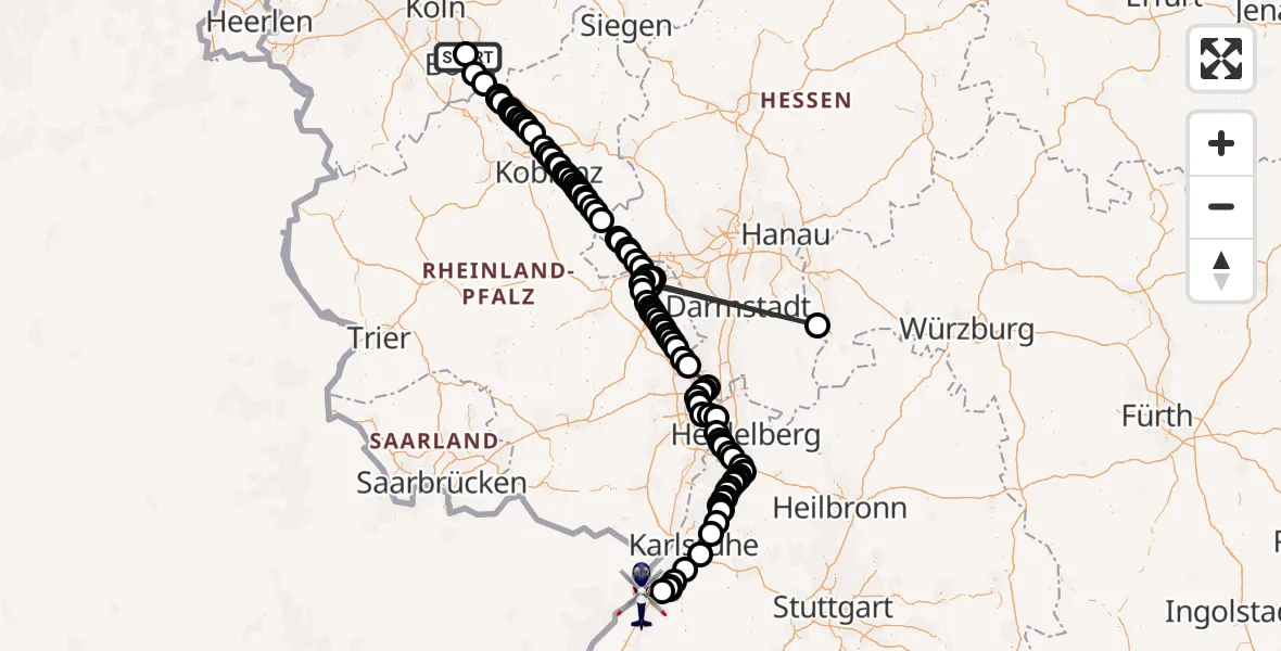 Flugroute Polizeihubschrauber Sankt Augustin - Hügelsheim, 02 September 2026, 06:55