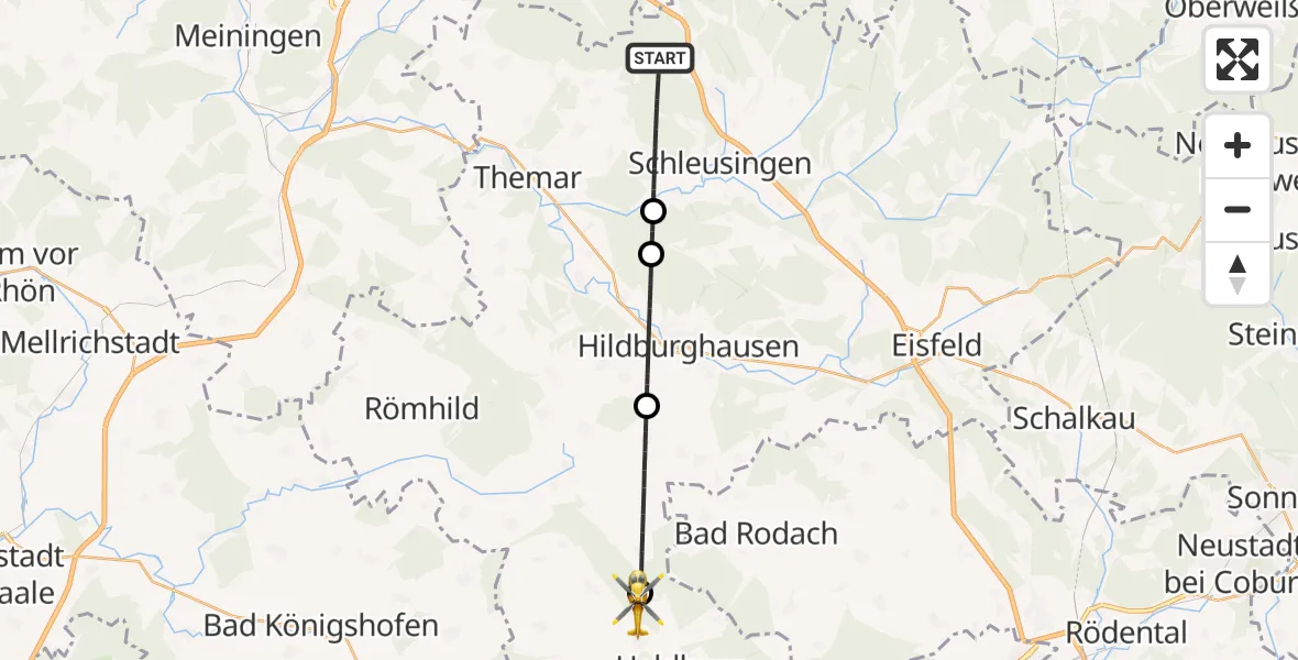 Flugroute Rettungshubschrauber Schleusingen - Heldburg, 02 September 2026, 06:57