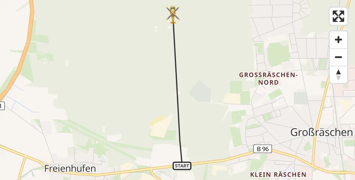 Flugroute Rettungshubschrauber Großräschen - Großräschen, 02 September 2026, 06:57