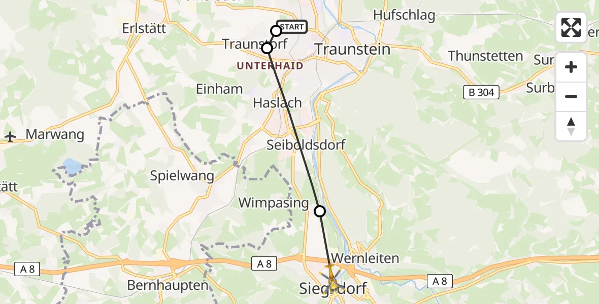 Flugroute Rettungshubschrauber Traunstein Hospital - Siegsdorf, 02 September 2026, 06:58
