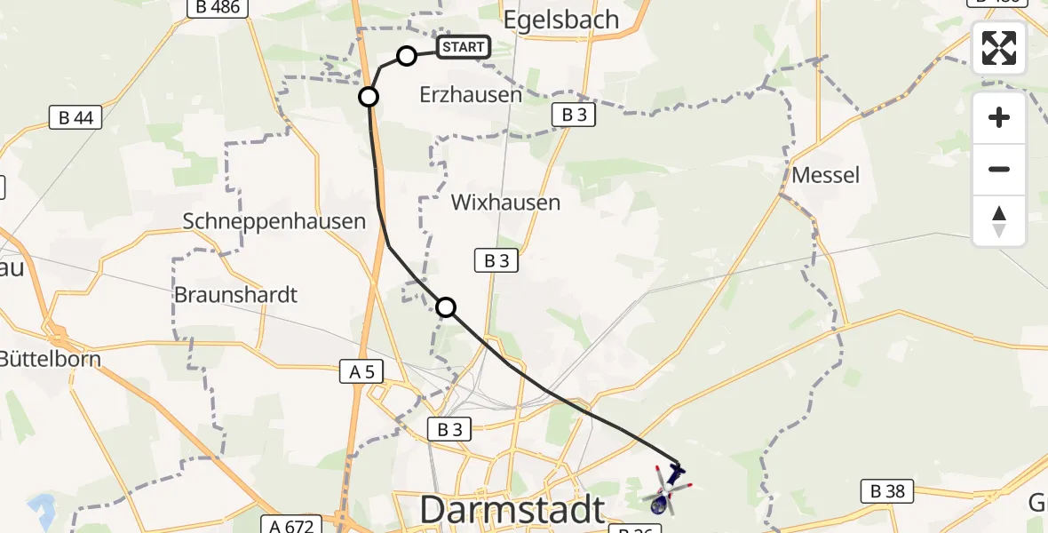 Flugroute Polizeihubschrauber Flughafen Frankfurt-Egelsbach - Darmstadt, 02 September 2026, 07:09