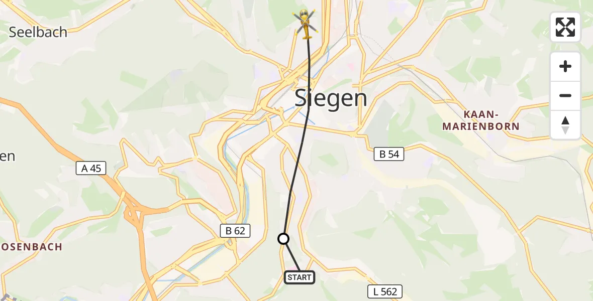 Flugroute Rettungshubschrauber Evangelisches Jung-Stilling Hospital - Siegen, 02 September 2026, 07:28