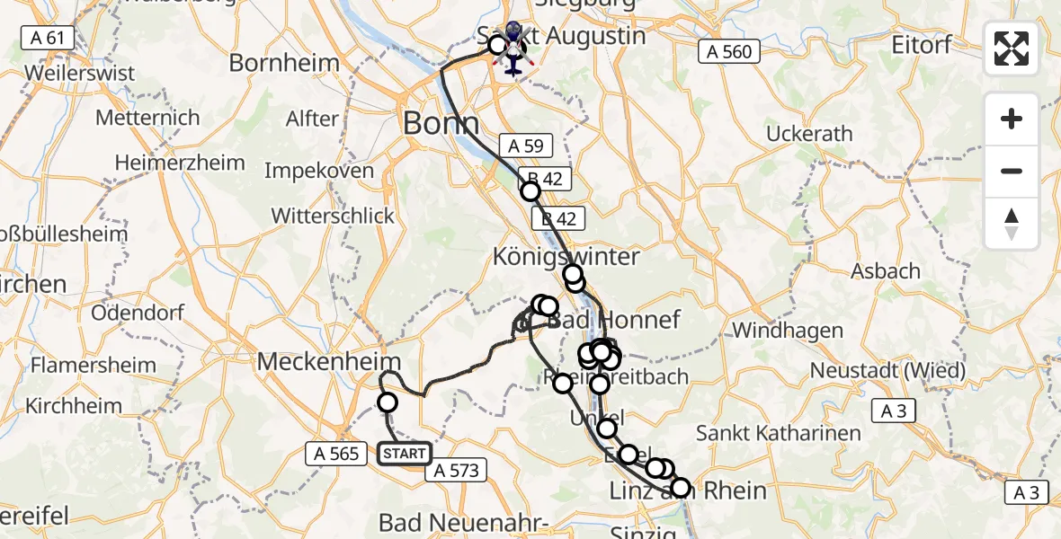 Flugroute Polizeihubschrauber Grafschaft - Sankt Augustin, 02 September 2026, 07:32