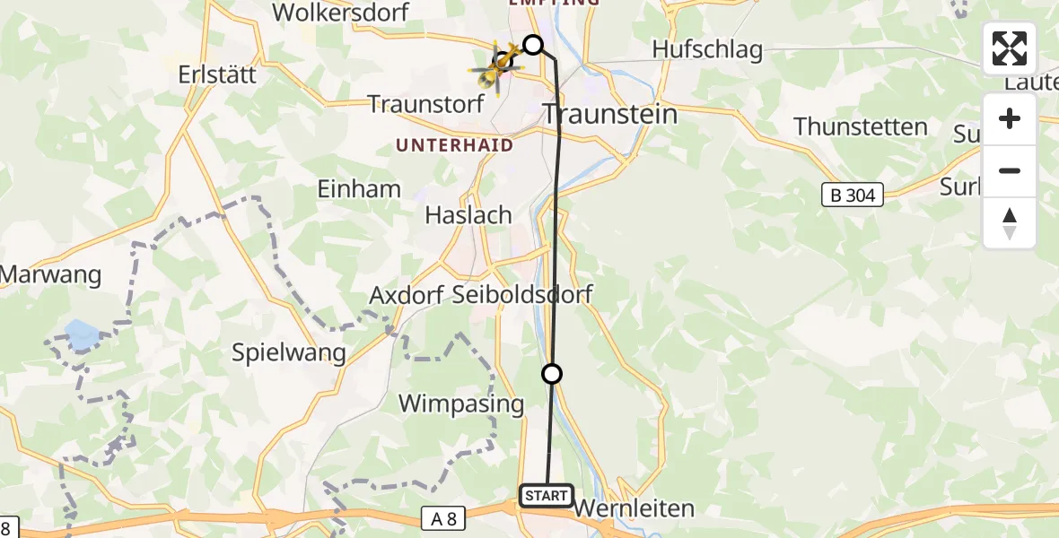 Flugroute Rettungshubschrauber Siegsdorf - Traunstein Hospital, 02 September 2026, 07:33
