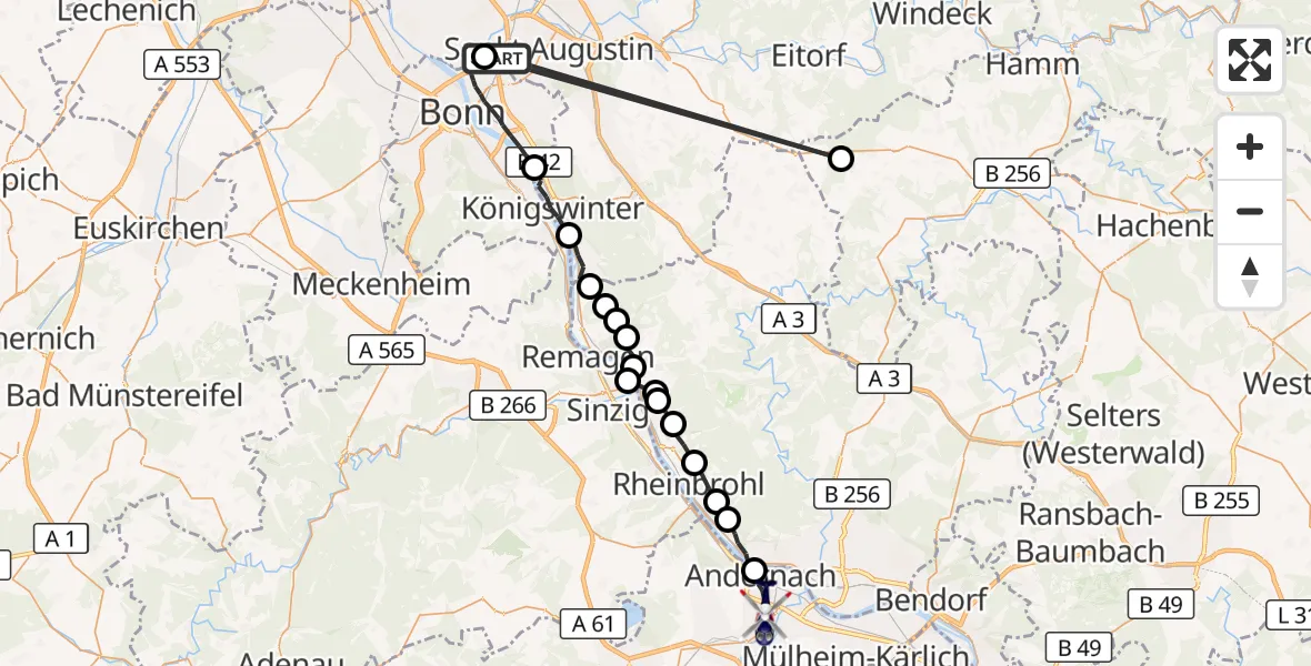 Flugroute Polizeihubschrauber Sankt Augustin - Andernach, 02 September 2026, 07:41