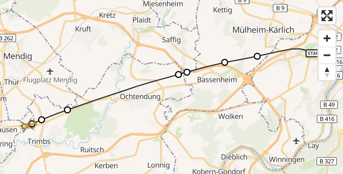 Flugroute Rettungshubschrauber Koblenz - Mayen, 02 September 2026, 07:47