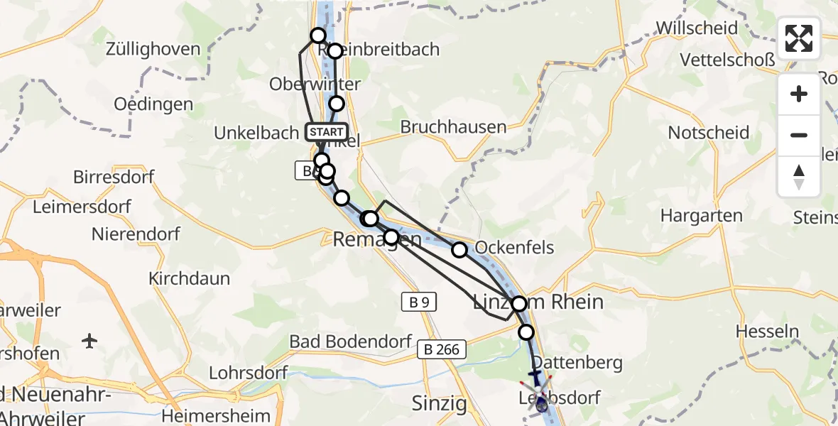 Flugroute Polizeihubschrauber Remagen - Sinzig, 02 September 2026, 07:49