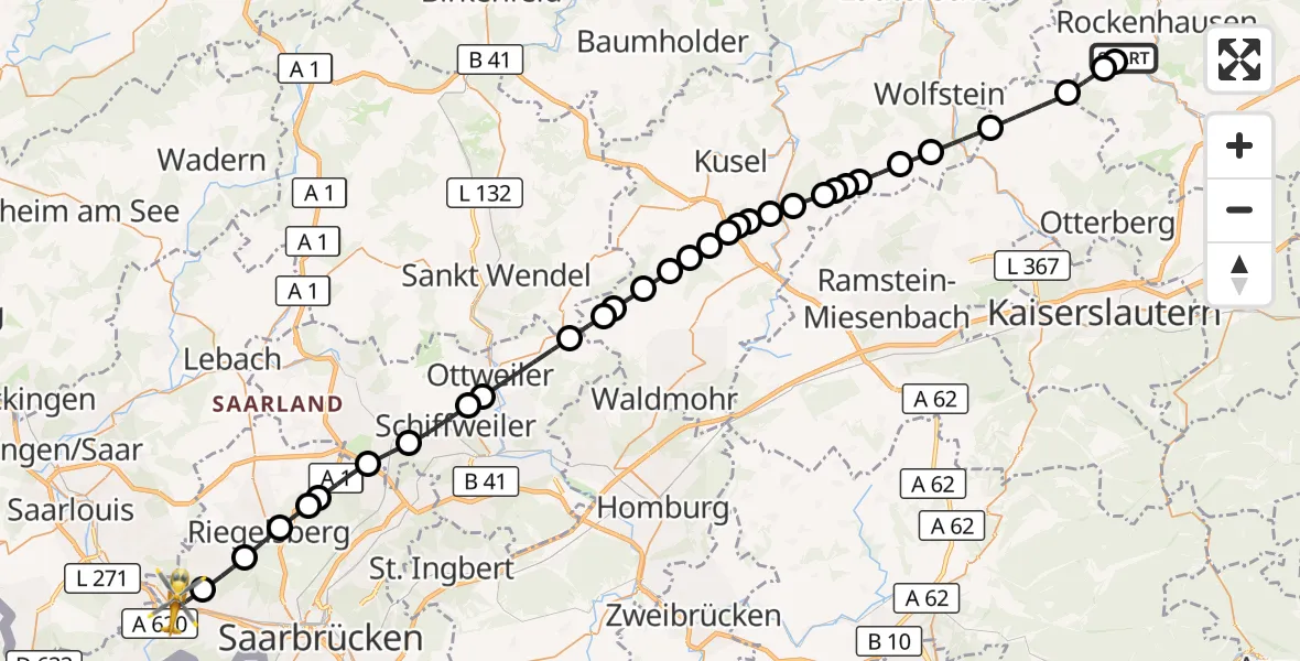 Flugroute Rettungshubschrauber Rockenhausen - Völklingen, 02 September 2026, 07:50