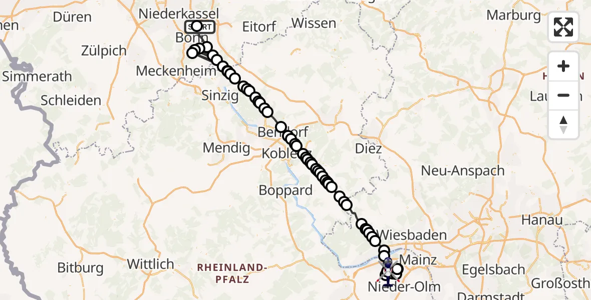 Flugroute Polizeihubschrauber Sankt Augustin - Schwabenheim an der Selz, 02 September 2026, 07:52