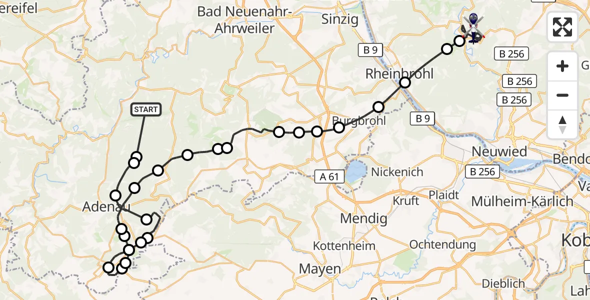 Flugroute Polizeihubschrauber Ahrbrück - Niederbreitbach, 02 September 2026, 08:00