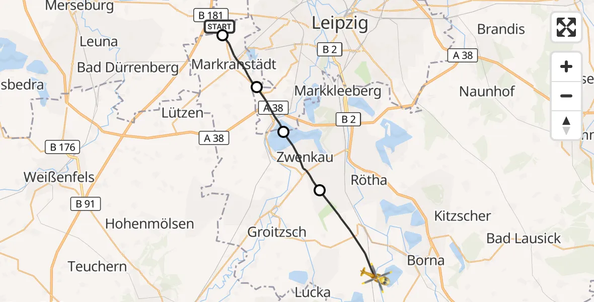 Flugroute Rettungshubschrauber Schkeuditz - Neukieritzsch, 02 September 2026, 08:01