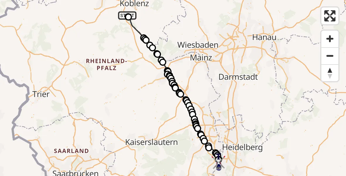 Flugroute Polizeihubschrauber Dieblich - Speyer, 02 September 2026, 08:08