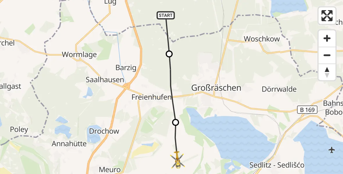 Flugroute Rettungshubschrauber Altdöbern - Senftenberg, 02 September 2026, 08:11