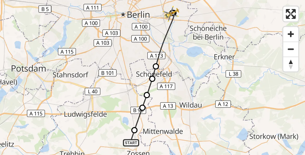 Flugroute Rettungshubschrauber Zossen - Berlin Emergency Hospital, 02 September 2026, 08:13