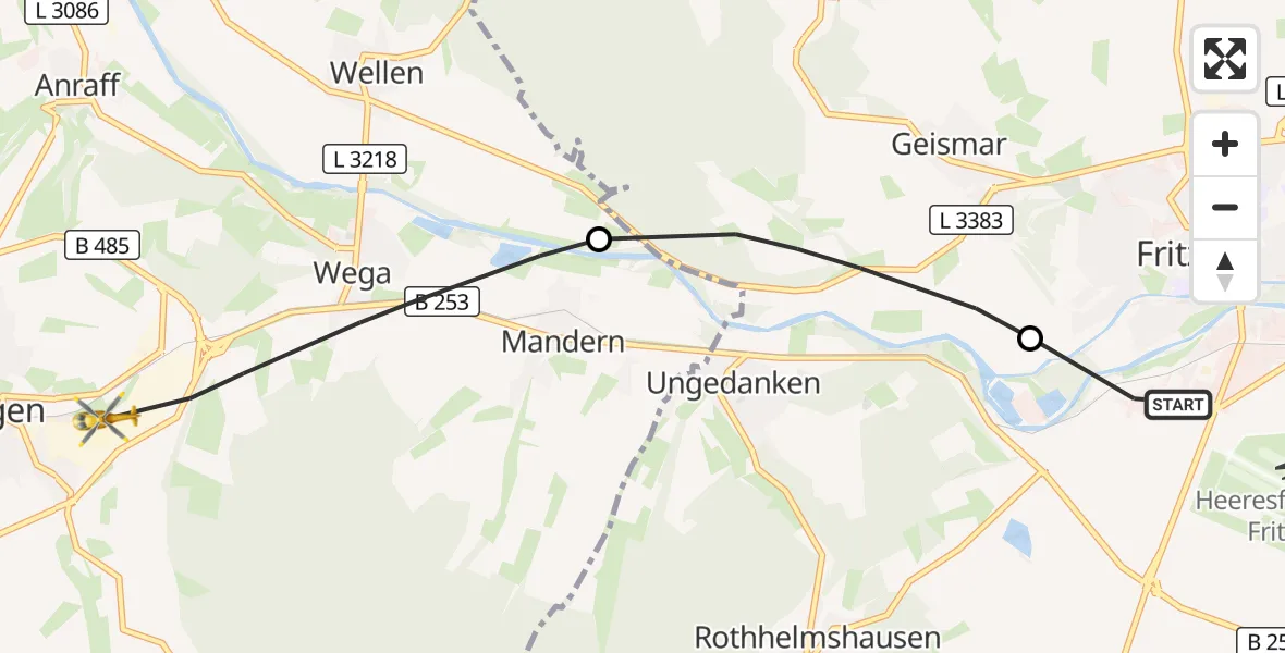 Flugroute Rettungshubschrauber Fritzlar Army Flugplatz - Bad Wildungen, 02 September 2026, 08:16