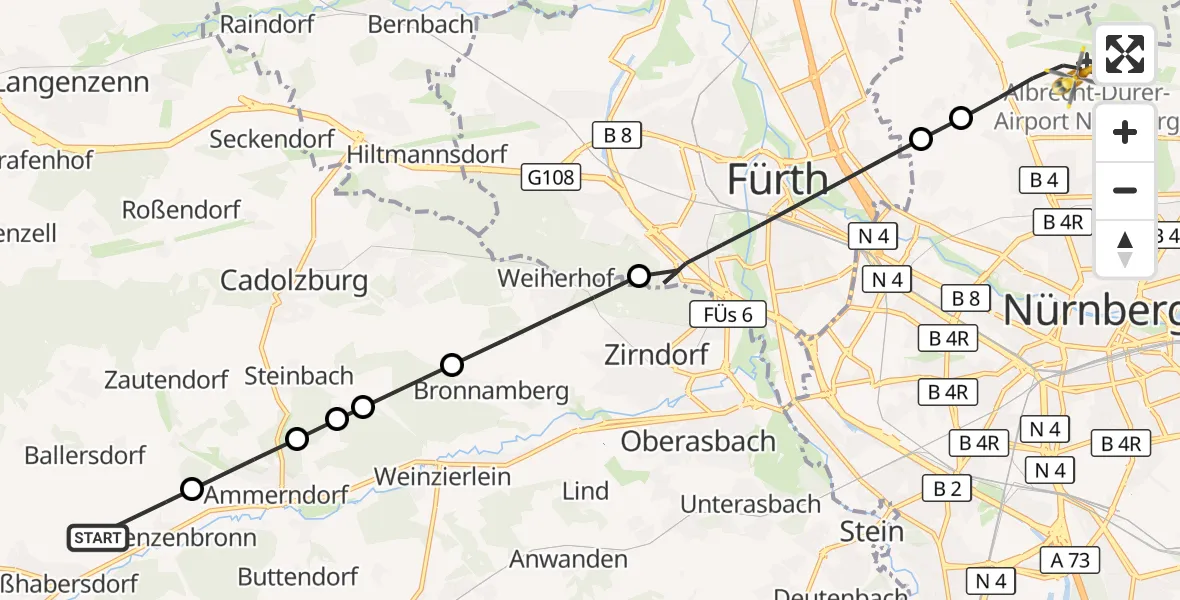 Flugroute Ambulanzhubschrauber Großhabersdorf - Flughafen Nuremberg, 02 September 2026, 08:19