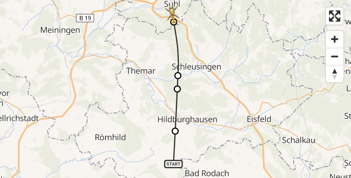 Flugroute Rettungshubschrauber Straufhain - Suhl, 02 September 2026, 08:21