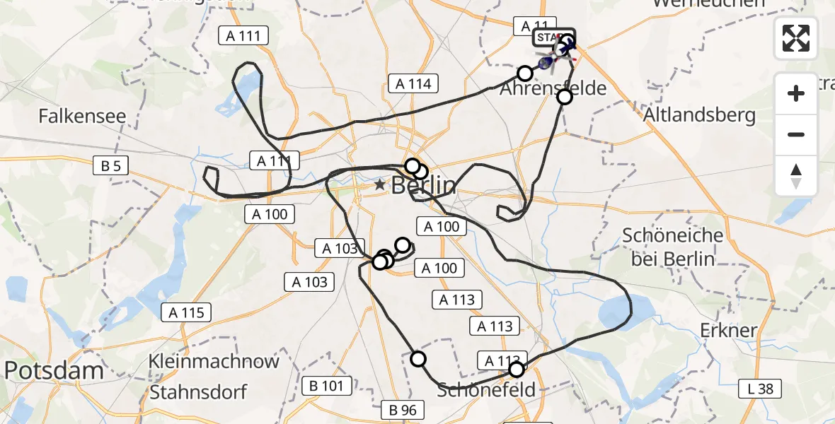 Flugroute Polizeihubschrauber Bernau bei Berlin - Ahrensfelde Hubschrauberlandeplatz, 02 September 2026, 08:24